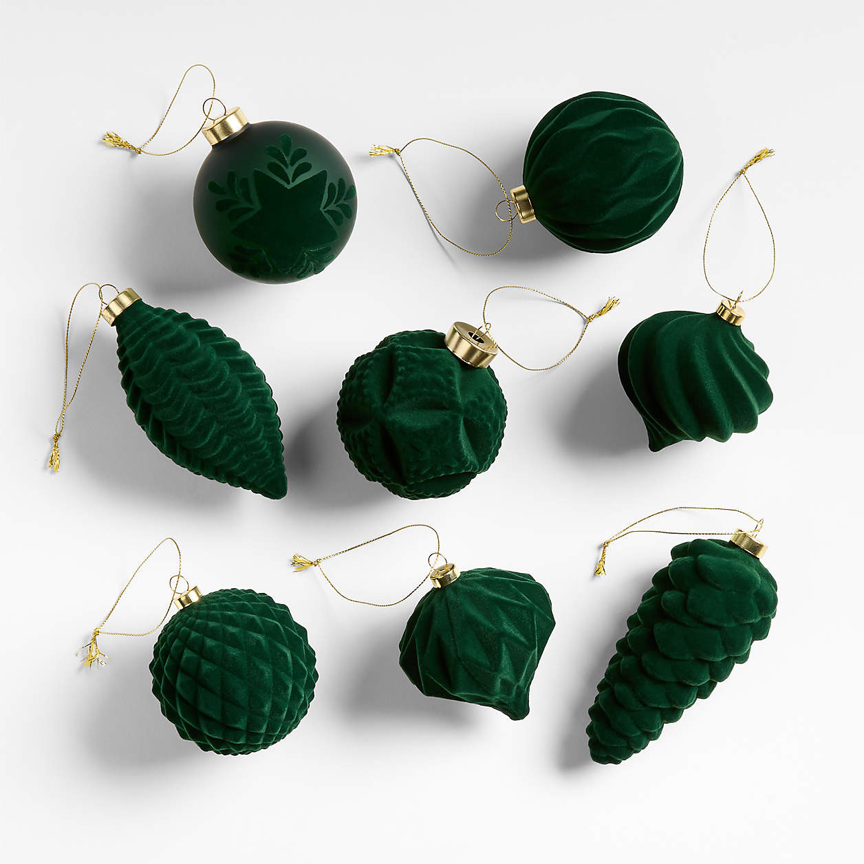 Green Velvet Christmas Ornaments, Boxed Set of 8 + Reviews | Crate & Barrel | Crate & Barrel