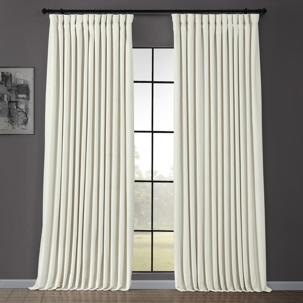 Exclusive Fabrics & Furnishings Warm Off White Velvet Rod Pocket Blackout Curtain - 100 in. W x 84 i | The Home Depot