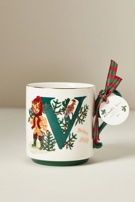 Nathalie Lete Stoneware Holiday Monogram Mug | Anthropologie (US)