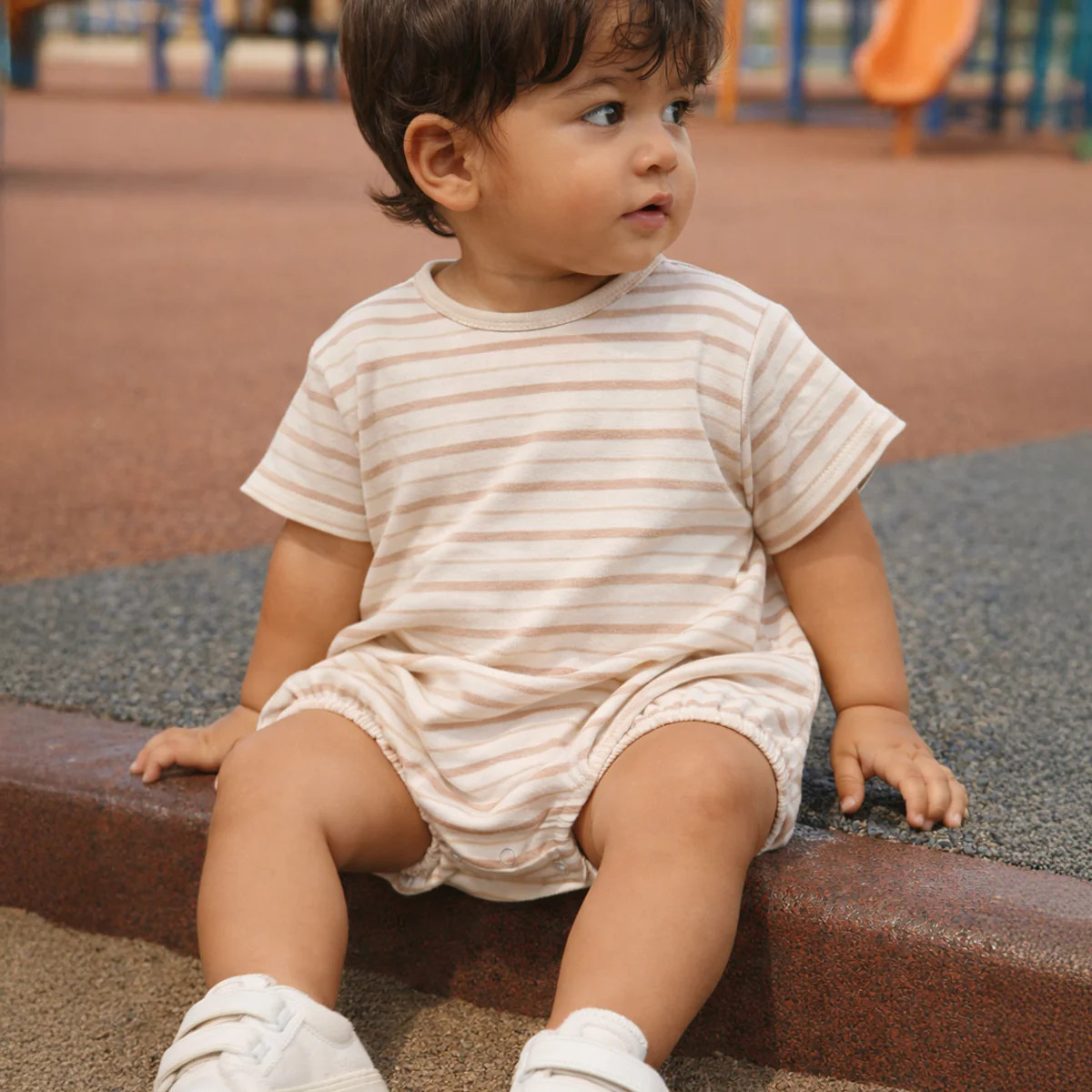 Biscuit Mixed Stripe / Organic T-Shirt Bubble | SpearmintLOVE