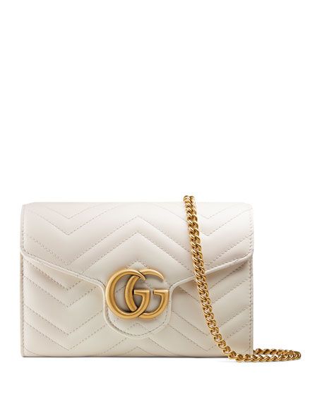 Gucci GG Marmont Chevron Quilted Leather Flap Wallet on a Chain | Neiman Marcus