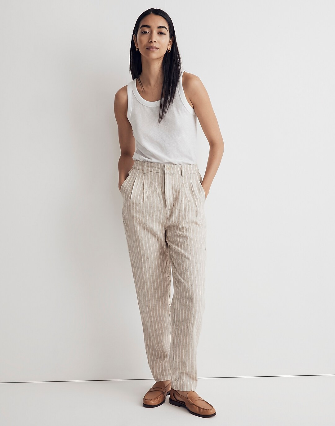The Tailored Tapered Pant in Striped 100% Linen | Madewell