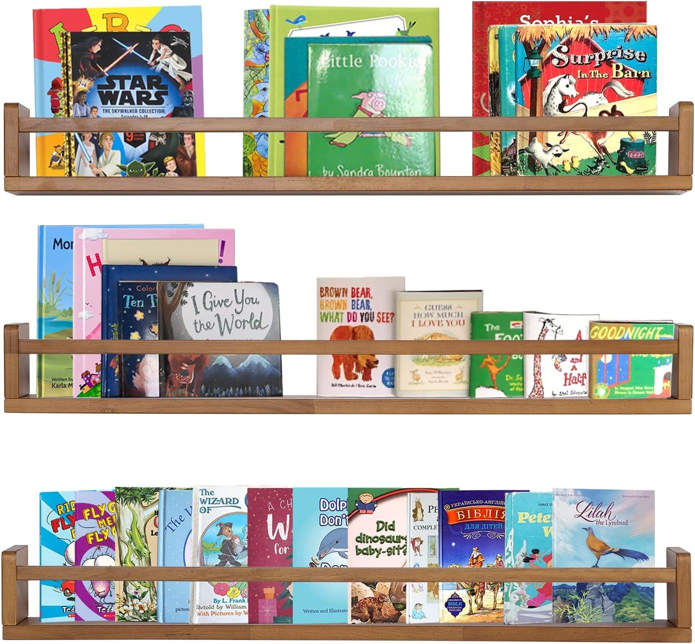 AZSKY Light Pale Fair Walnut Nursery Book Shelves 36 in Floating Wall Mounted Bookshelf Kids Room... | Amazon (US)