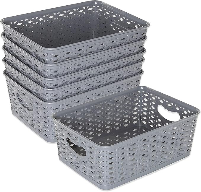 LARQUE 6 Plastic Storage Bins 10.2 x 7.3 x 3.9 inches, Small Weave Organizer Bins with Integrated... | Amazon (US)