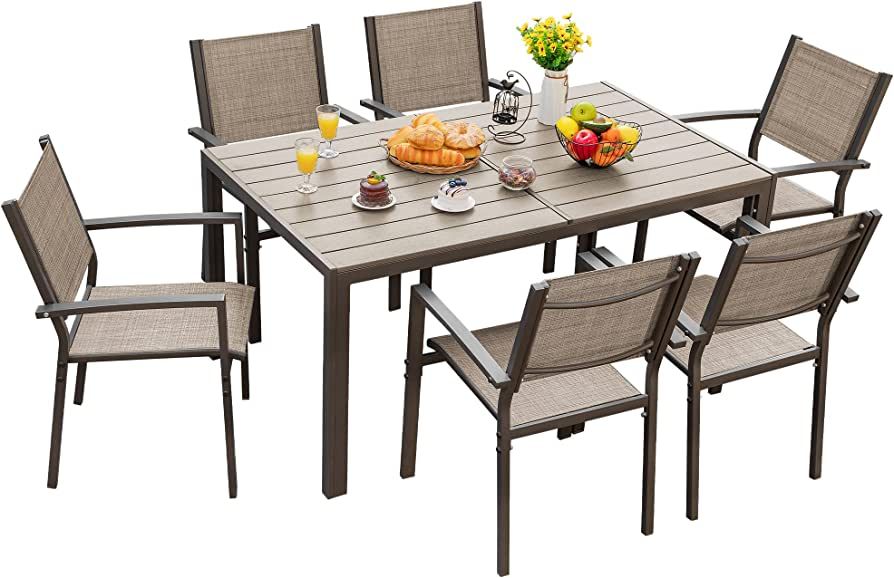 Flamaker Patio Dining Set 7 Piece Metal Frame Outdoor Furniture with 6 Textilene Chairs and Recta... | Amazon (US)