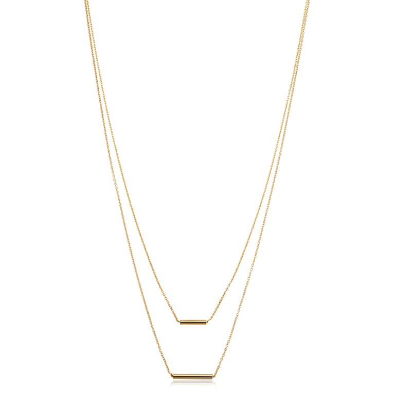 14k Yellow Gold Double Strand Cable Chain Tube Layer Necklace For Women (adjusts to 17 or 18 inch... | Walmart (US)