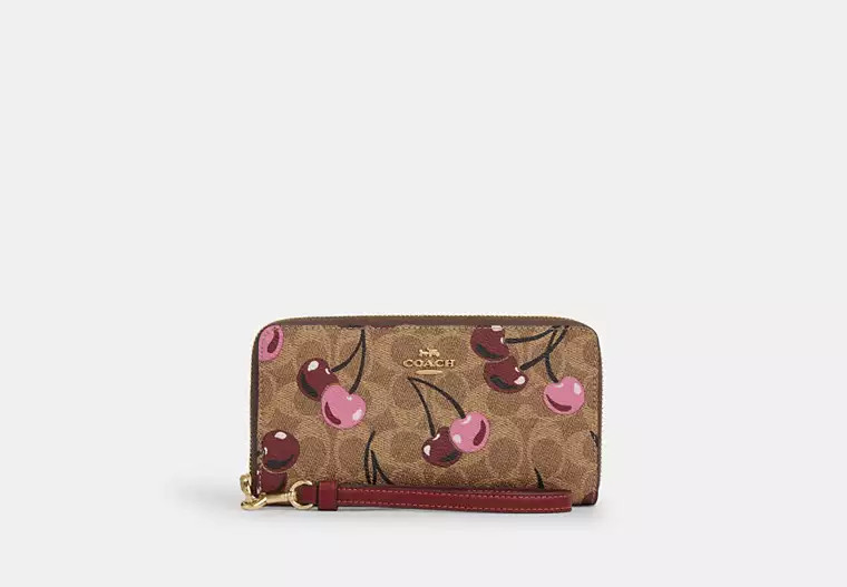 Long Zip Around Wallet In Signature Canvas With Cherry Print | Coach Outlet US