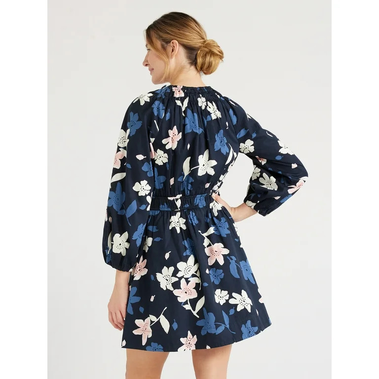 Free Assembly Women's Gathered Waist Mini Dress with Long Sleeves, Sizes XS-XXXL - Walmart.com | Walmart (US)