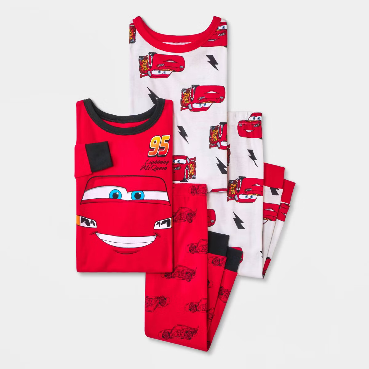 Toddler Boys' 4pc Cars Cotton Long Sleeve Pajama Set - Red/White/Black | Target