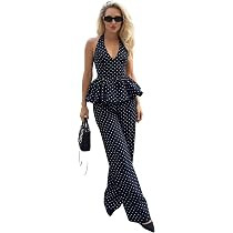 Two Piece Skirt Set for Women Retro Sleeveless Halter Top Long Trousers Polka Dot Matching Summer... | Amazon (US)