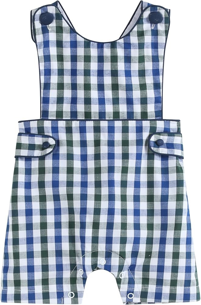 Lil cactus Baby Boys Blue and Green Criss Cross Shortalls | Amazon (US)