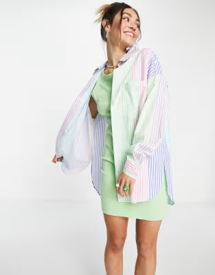 Bershka oversized poplin shirt in multi-colored stripe | ASOS (Global)