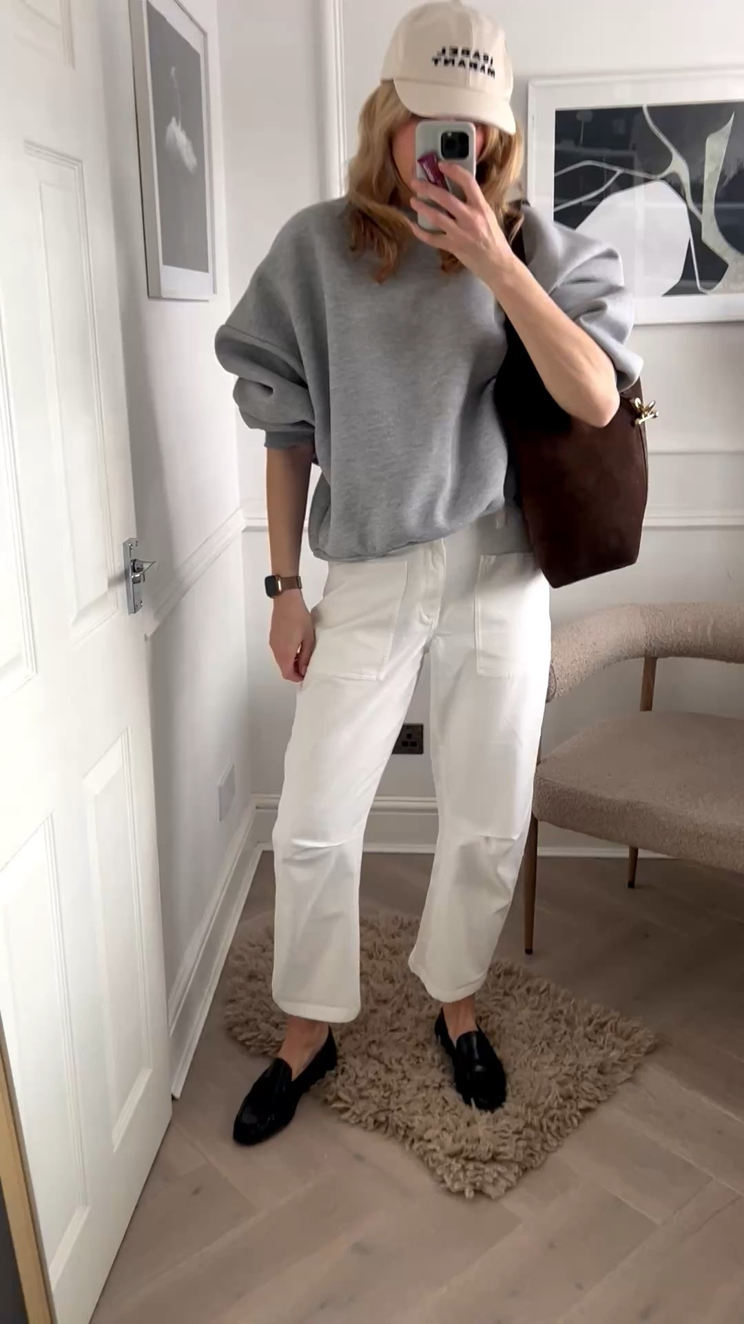 White pants, strathberry bag, suede bag, Zara loafers, Uniqlo sweatshirt 

#LTKuk #LTKspring