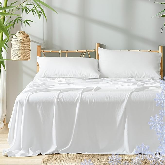 PHF Cooling Sheets Set Queen Size,4 PCS 80% Viscose from Bamboo and 20% Linen Breathable & Soft B... | Amazon (US)