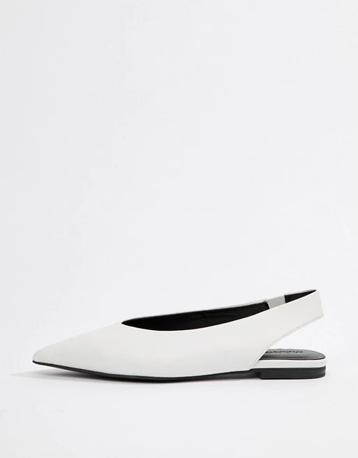 Mango flat leather sling back shoe in white | ASOS US