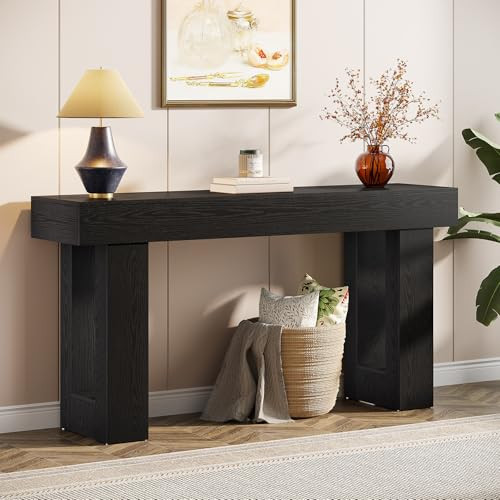 Tribesigns 63-Inch Long Console Table, Wooden Rectangular Sofa Table Behind The Couch, Farmhouse Entryway Table for Entrance, Hallway, Living Room (Black) | Amazon (US)