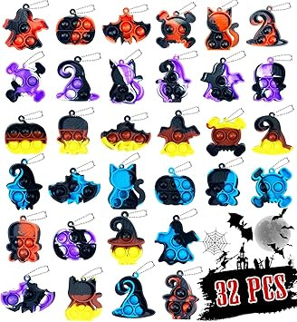 32 PCS Halloween Mini Pop Fidget Toys Pack, Halloween Party Favors Supplies，Pop Keychain Toys B... | Amazon (US)