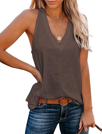 Uincloset Women's Summer Basic Sleeveless V Neck Casual Tank Tops Loose Shirts | Amazon (US)