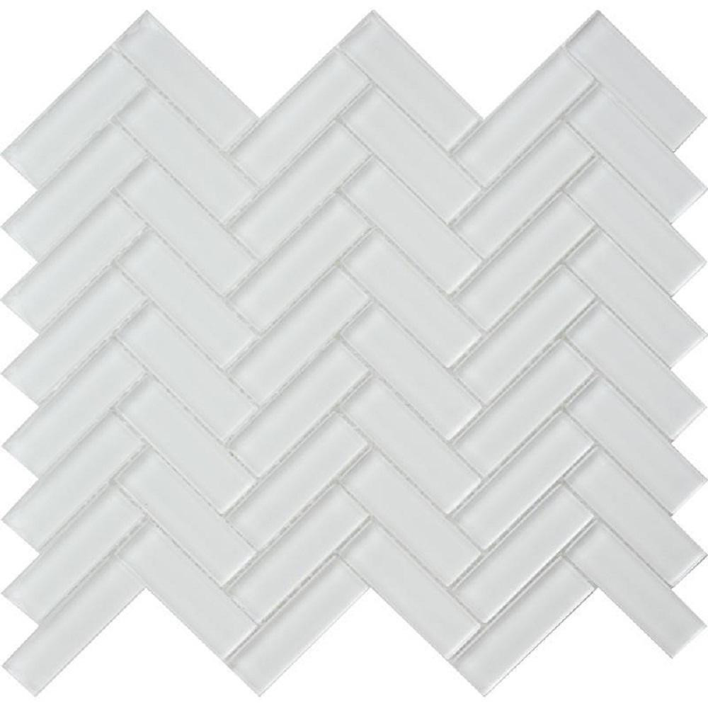 Apollo Tile 5 pack 11-in x 12.6-in Ice White Polished Herringbone Glass Mosaic Tile (4.92 Sq ft/c... | The Home Depot