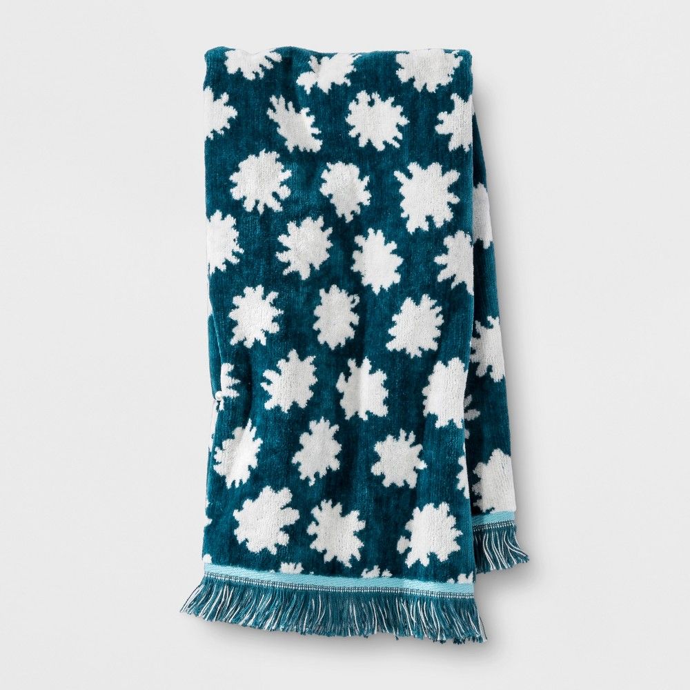 Sheered Floral Fringed Hand Towel Teal Green - Opalhouse, Blue | Target