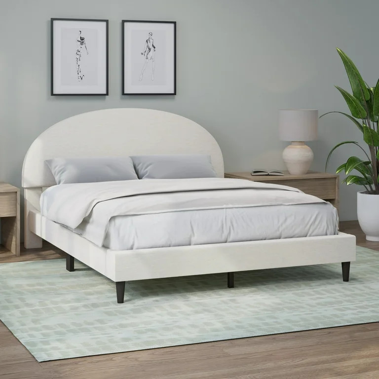 Hycliff Half Moon Upholstered Queen Platform Bed, Ivory, by Hillsdale Living Essentials - Walmart... | Walmart (US)