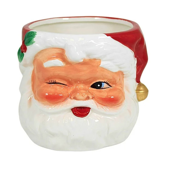 Transpac Retro Santa Figural Bowl - One Decorative Bowl 4.5 Inch, Dolomite - Winking Christmas Se... | Walmart (US)