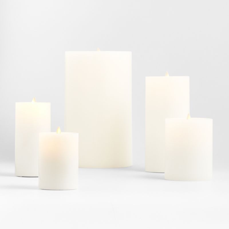 Warm White Flicker Flameless Wax Candles | Crate & Barrel | Crate & Barrel