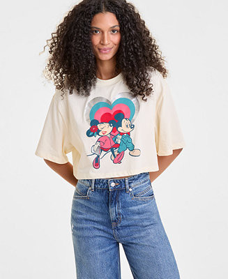 Disney | Macy's Women's Mickey Mouse & Minnie Mouse Cropped Short-Sleeve Tee, Macy's Exclusive - ... | Macy's