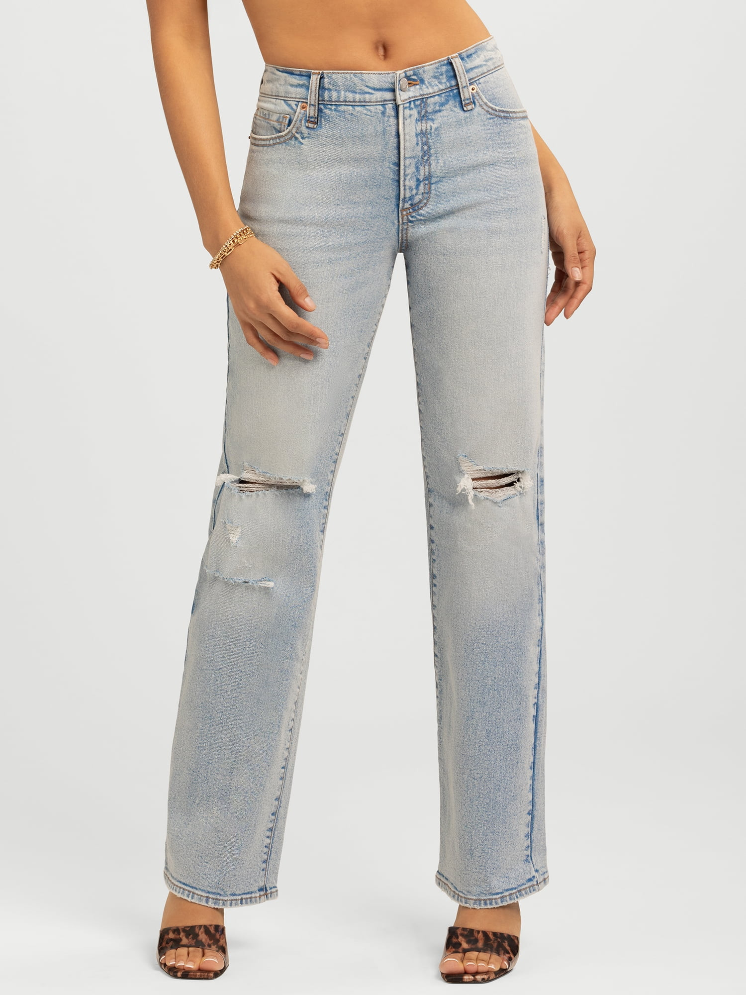 Jessica Simpson Women's Rosa Mid Rise Relaxed Straight Leg Jeans, 32.5" Inseam, Sizes 2-16 | Walmart (US)