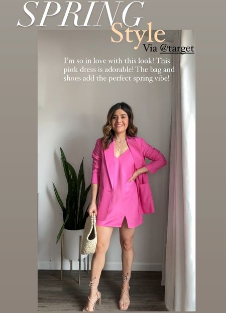 Spring style via Target! ✨🌿 how cute is this look?! So in love with this shade of pink! Wearing size xs in both the dress and blazer 

#LTKunder50 #LTKshoecrush #LTKitbag