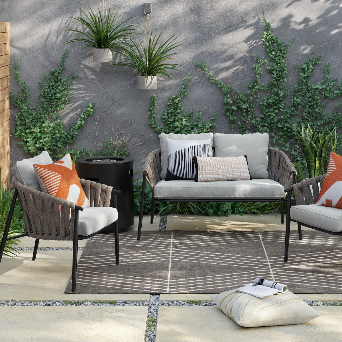 Round Metal Outdoor Column Fire Pit Black - Threshold™ | Target