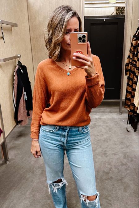 Gorgeous fall look from Nordstrom! I love these distressed jeans and gorgeous orange sweater.

#LTKSeasonal #LTKstyletip