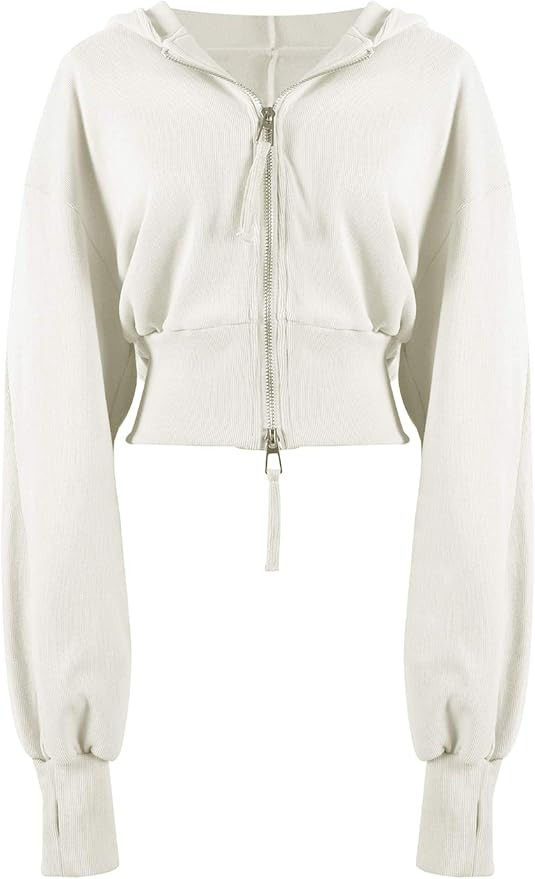 Wyeysyt Crop Hoodie Women Zip Up Casual Fall Jacket Top Long Sleeve Hooded Y2K Workout Sweatshirt | Amazon (US)