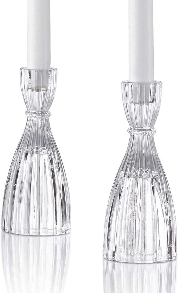 Glass Taper Candle Holder - 6 Inch Tall, Clear Fluted Glass, Fits Standard 3/4 Inch Candlesticks,... | Amazon (US)