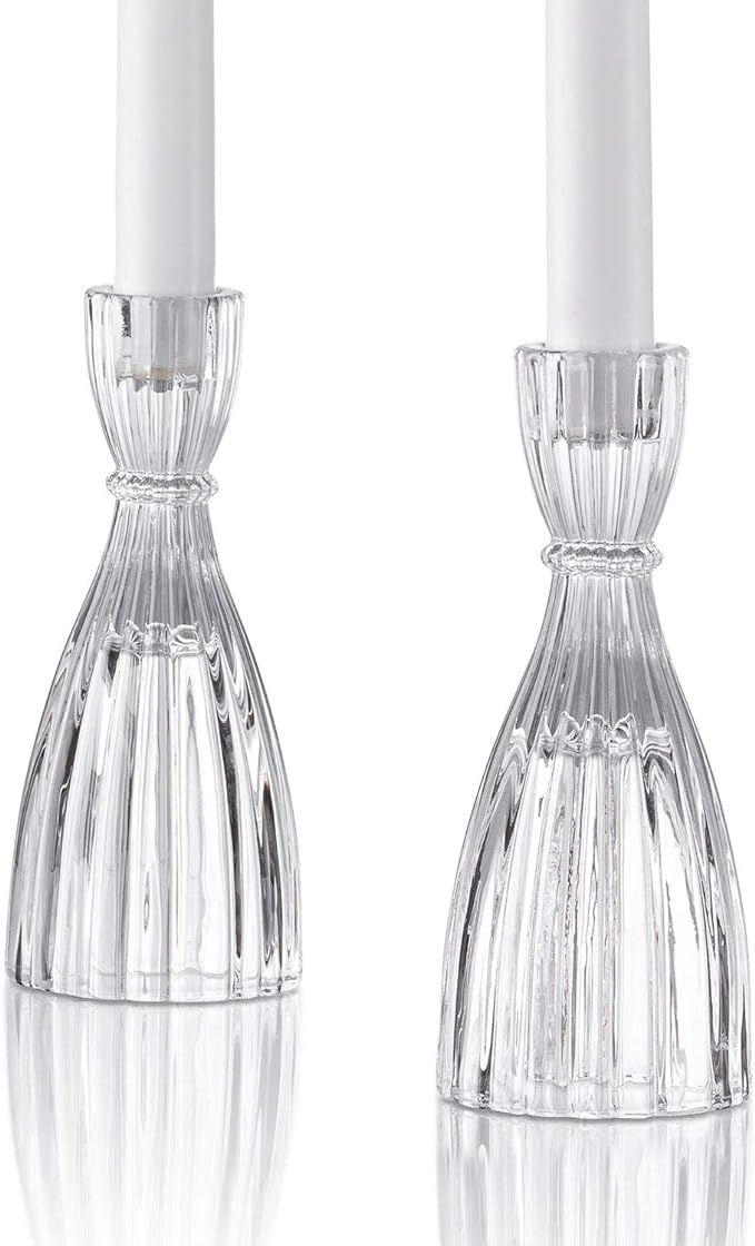 Glass Taper Candle Holder - 6 Inch Tall, Clear Fluted Glass, Fits Standard 3/4 Inch Candlesticks,... | Amazon (US)