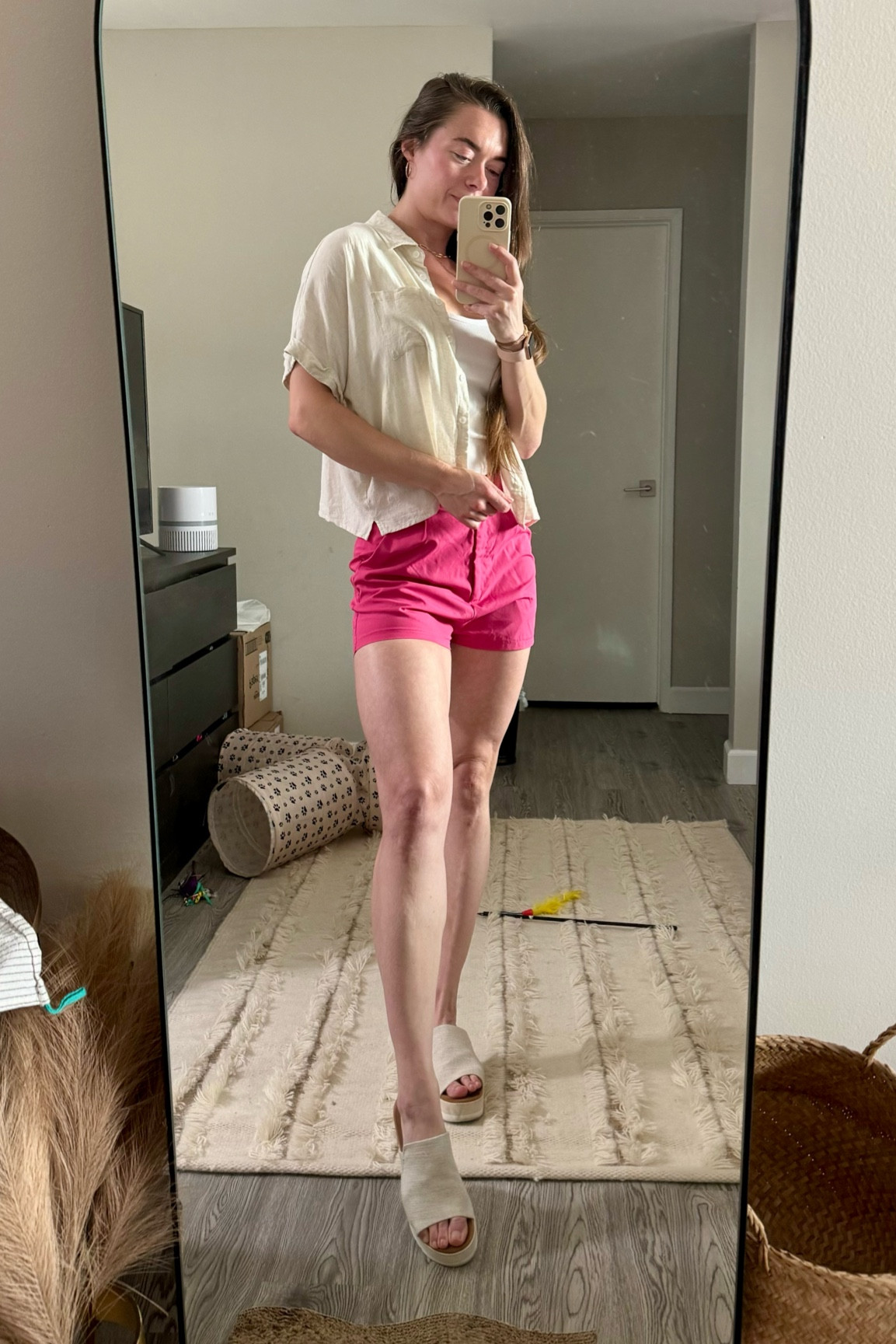 Hi Barbie! 🌸

A casual summer workfit to keep you cool and of course a fun pop of color just because 💓

I'm wearing an XS in the hot pink shorts from SHEIN (they ran a little big. I swam in the smalls so I returned for an XS). I found a similar dupe on Amazon. The linen button down is from Stitch & Feather and they have mediums left but I've tagged Amazon dupes as well. Tank is a small from Amazon (my favorite!) and the TOMS mules are true to size and my favorite summer shoes. Thry’re super comfy! 

#LTKStyleTip #LTKFindsUnder50 #LTKWorkwear
