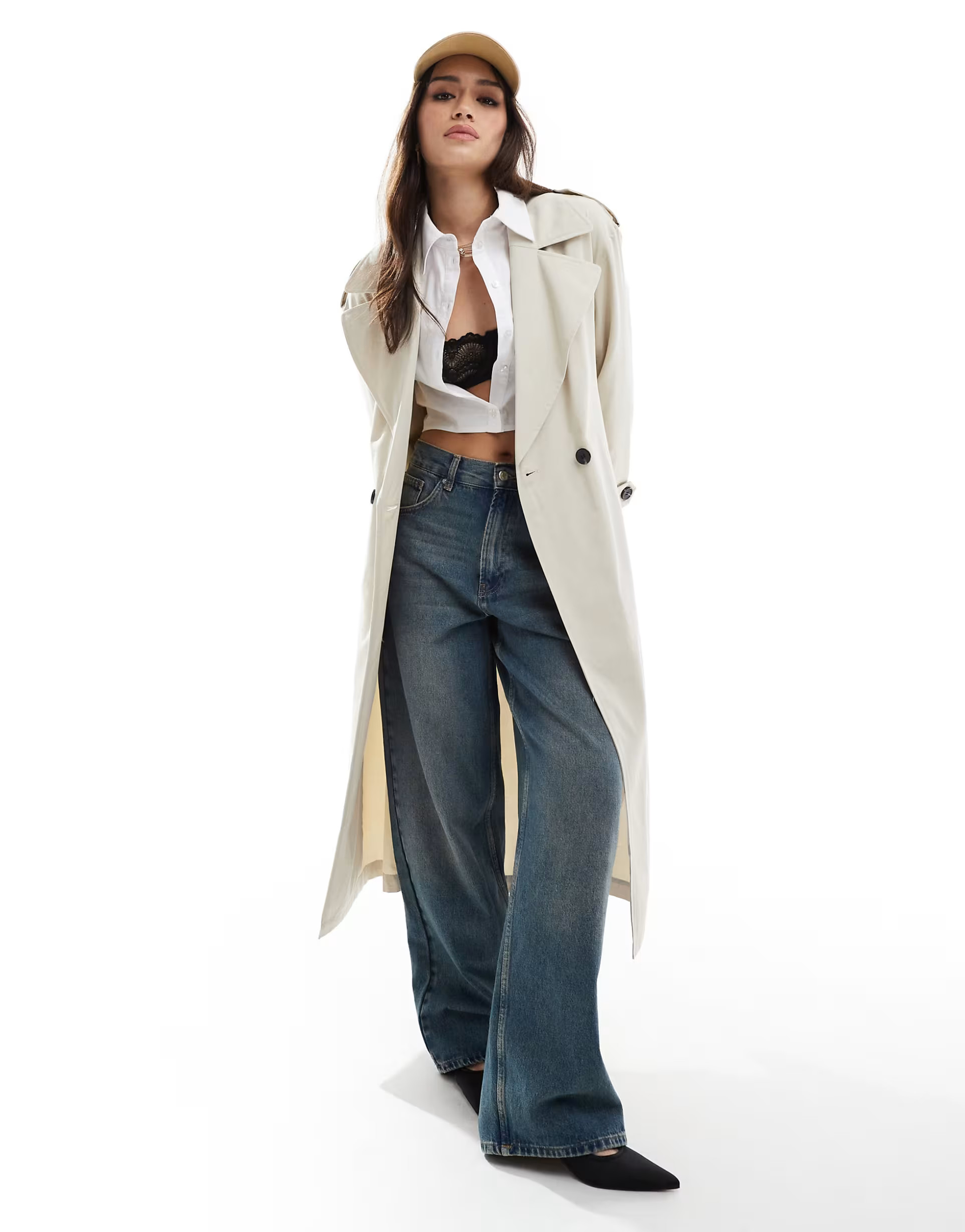 Stradivarius premium trench coat in stone | ASOS (Global)