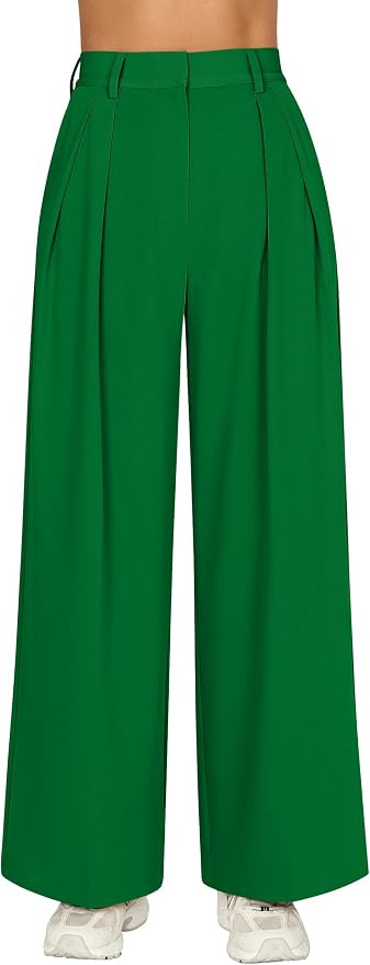 GOKATOSAU Women's Loose Fit High Elastic Waisted Wide Leg Straight Long Trousers Suit Pants | Amazon (US)