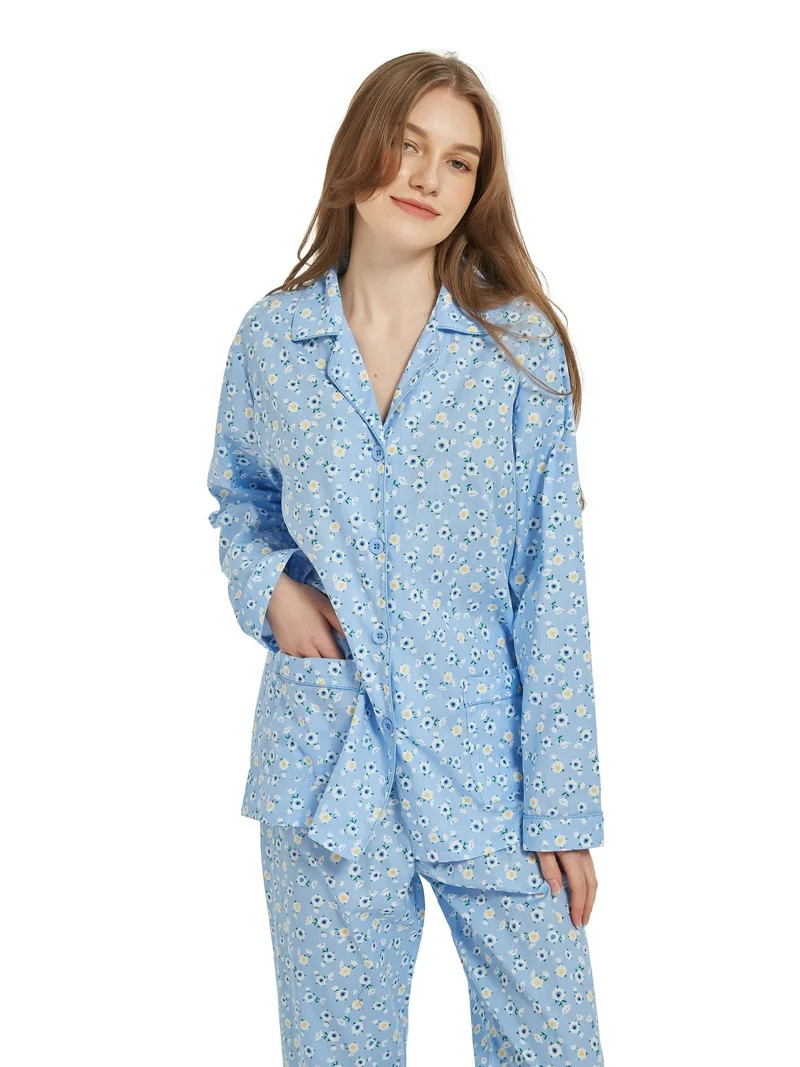 Kolipajam 100% Cotton Pajamas for Women Long-Sleeve Pjs Cozy Button Down Boyfriend Sleepwear M | Walmart (US)