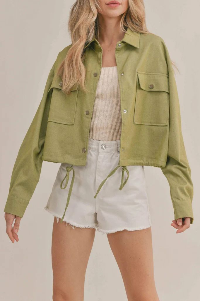 Emma Double Pocket Button Up Jacket - Green Olive | Petal & Pup (US)