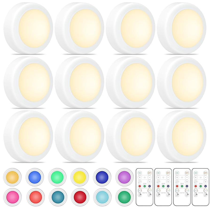 Puck Lights with Remote Control, 16 Color Changeable Wireless LED Light,Under Cabinet Lights, Bat... | Amazon (US)