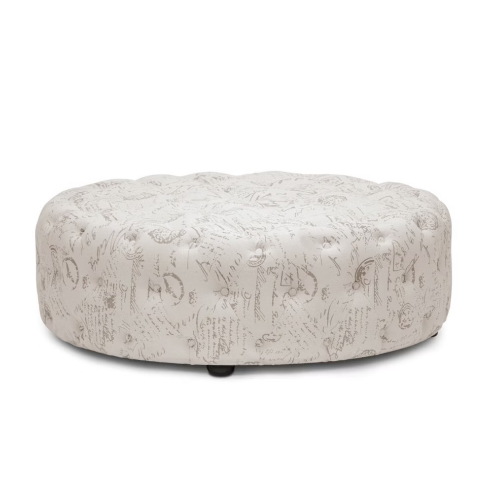 Cardiff Script Print Modern Tufted Ottoman Beige - Baxton Studio | Target