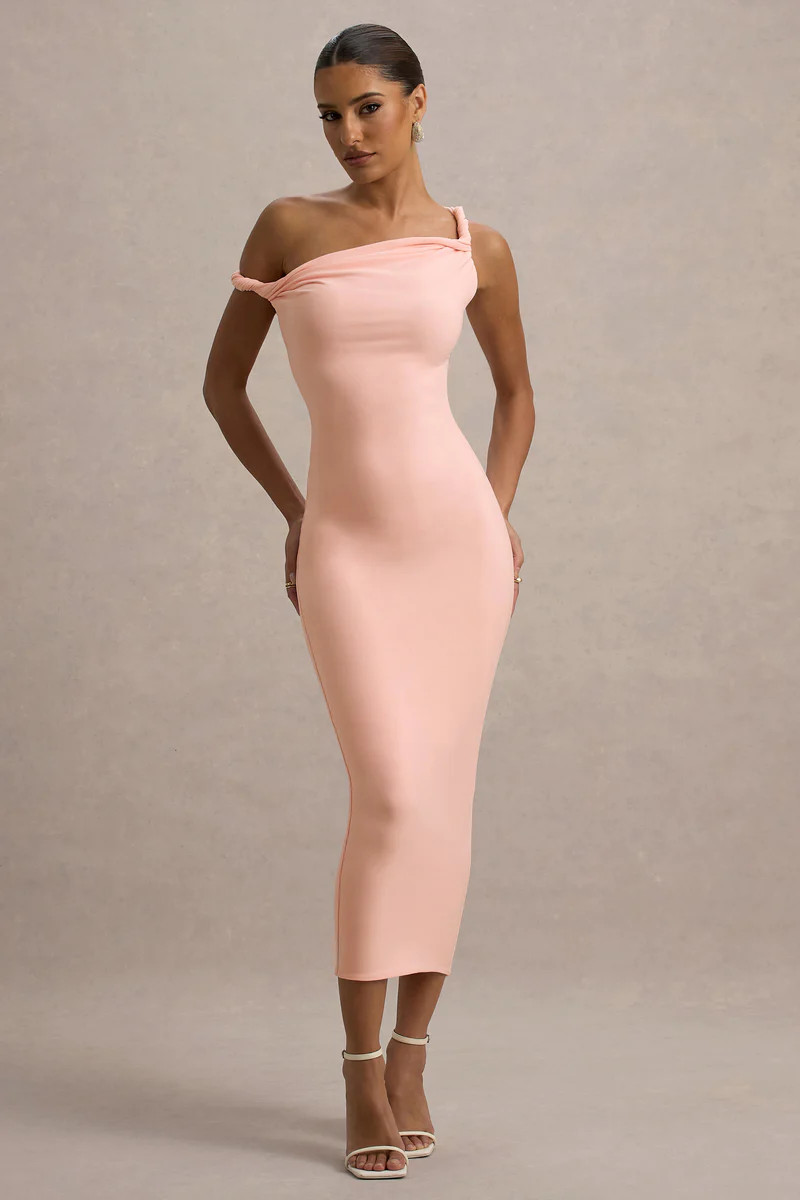 Salome | Pink Twisted Asymmetric Midi Dress | Club L London
