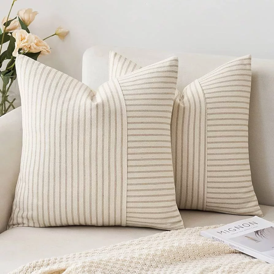 Pillow Covers 18X18 Set of 2 Beige Throw Pillow Covers with Fringe