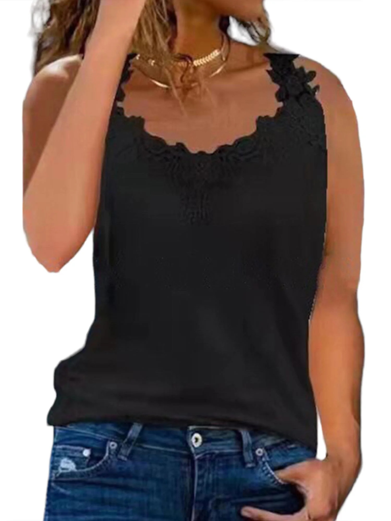 JustVH Women Cutwork Embroidery Lace Camisole Solid Color Tank Tops | Walmart (US)