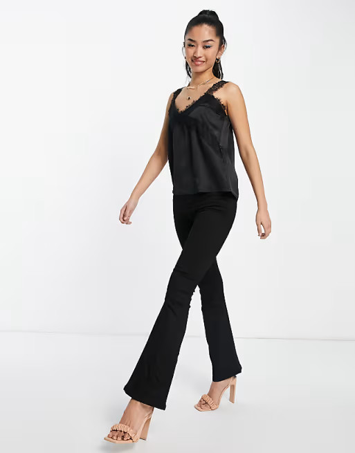 Outrageous Fortune lace trim cami in black satin | ASOS (Global)