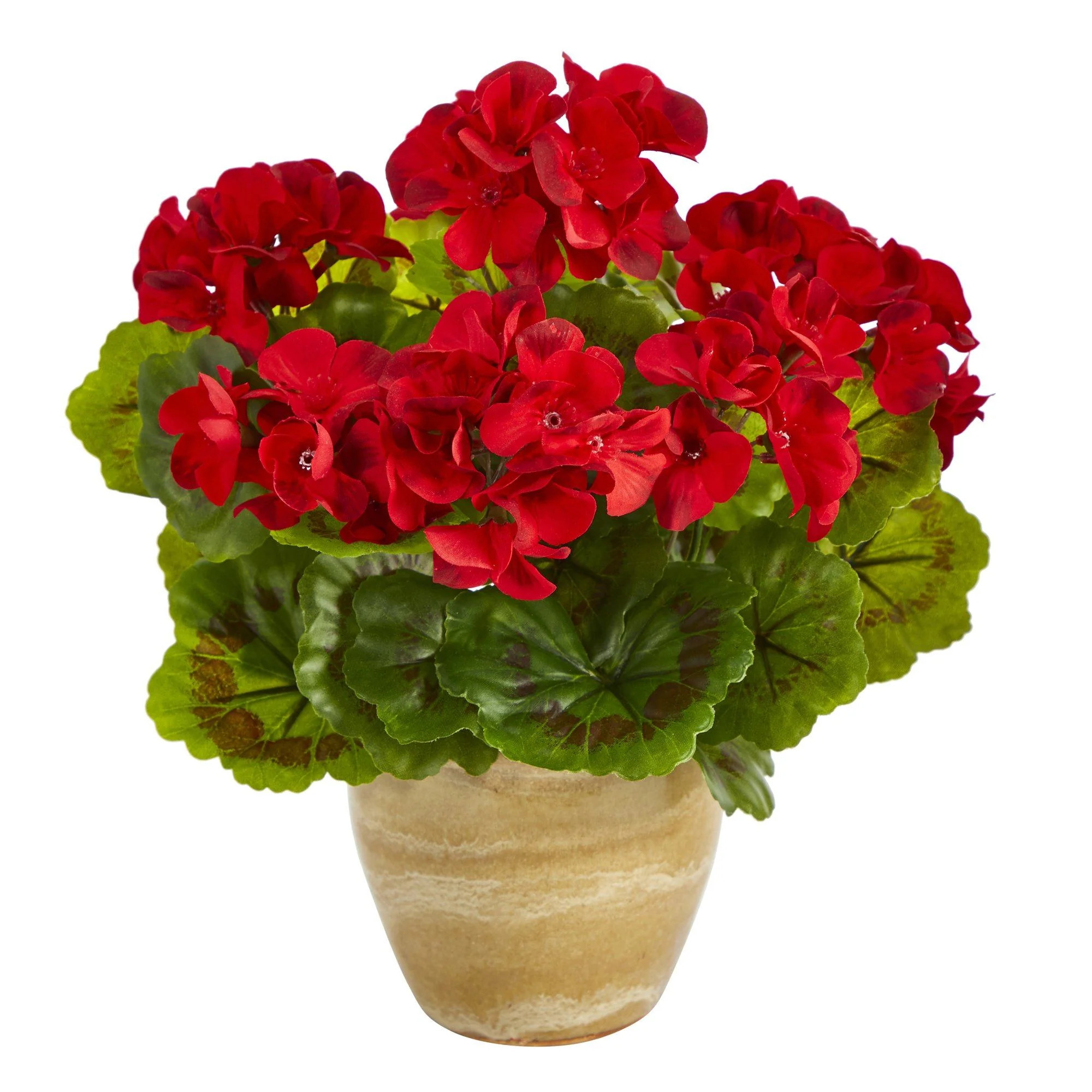 11” Geranium Artificial Plant in Ceramic Planter UV Resistant (Indoor/Outdoor) | Nearly Natural | Nearly Natural