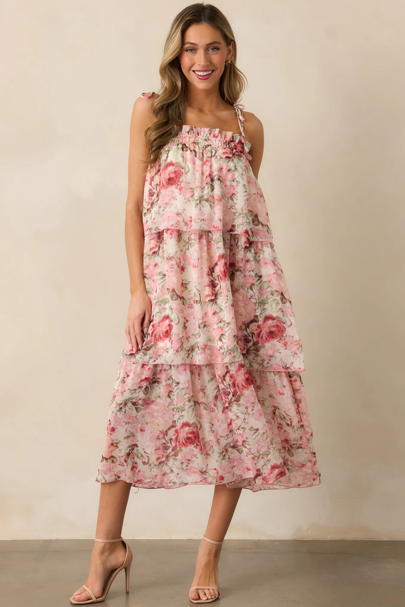 Flourishing Frenzy Pink Floral Print Midi Dress | Red Dress