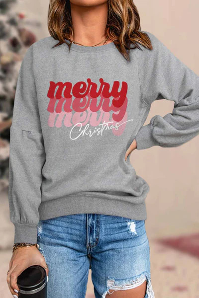 Christmas Letter Print round Neck Sweatshirt | Evaless