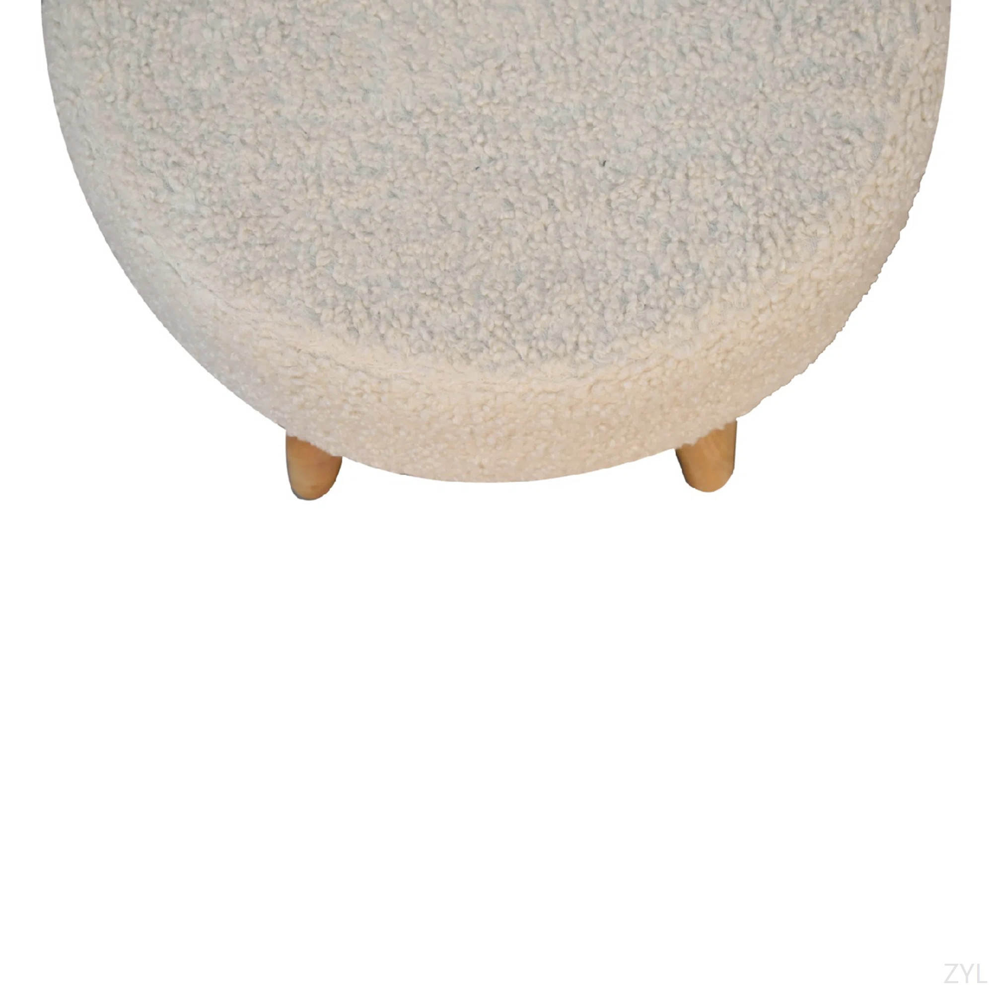 Solid Wood Boucle Petite Footstool, Nordic Legs, Upholstered, Beige And Light Brown | Wayfair North America